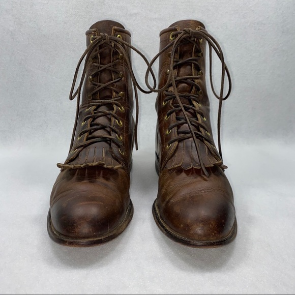 Justin Boots Brown Lace Up 4833 7B - Picture 2 of 11
